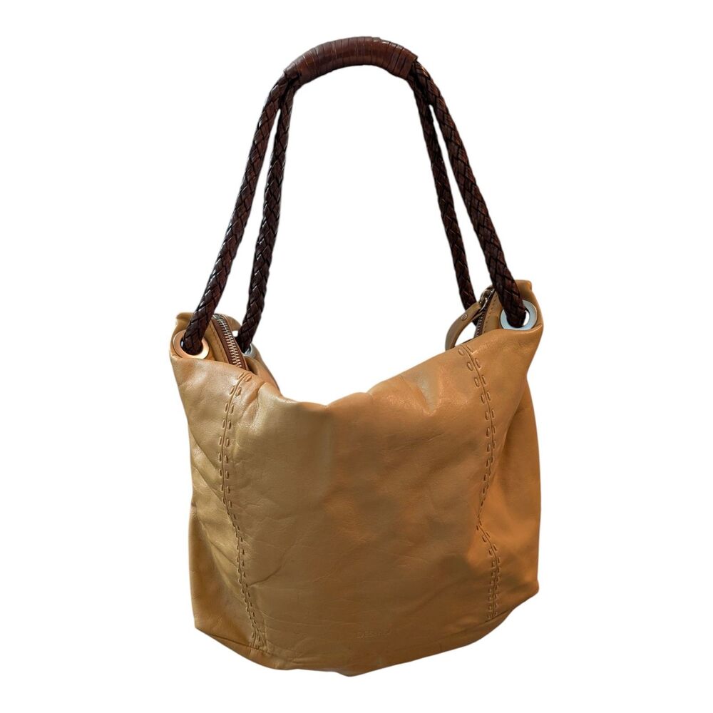 Vintage DESMO Italian Leather Hobo Bag Tan Braided Handles Made in Italy Classy